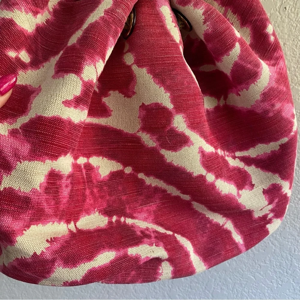 Michael Kors Marina Hobo Handbag Pink Tie Dye Canvas Medium Rope Handles